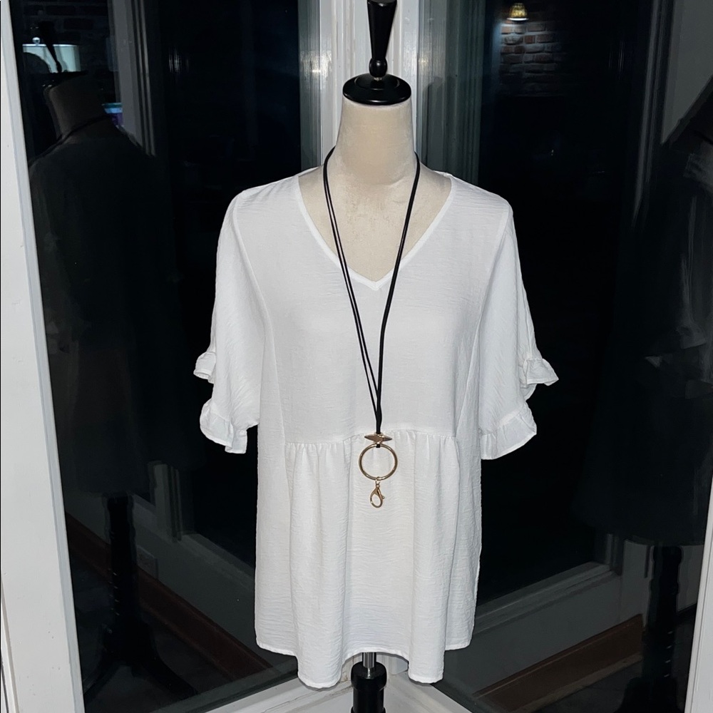 Wiholl sz. Large white ruffle sleeve babydoll top blouse